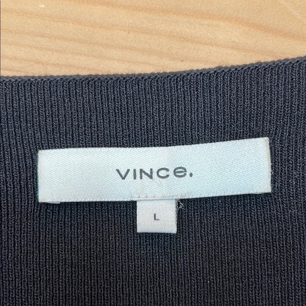 Vince Beautiful Midi Dress Size L Black Fit/Flare Long Sleeve V-Neck Like New - Picture 2 of 12